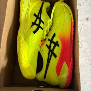 Asics Neon Yellow and Red Athletic Shoes